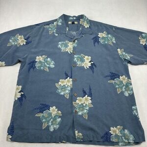 Tommy Bahama Shirt Mens XL Blue Floral Silk Hawaiian Short Sleeve Loop Collar